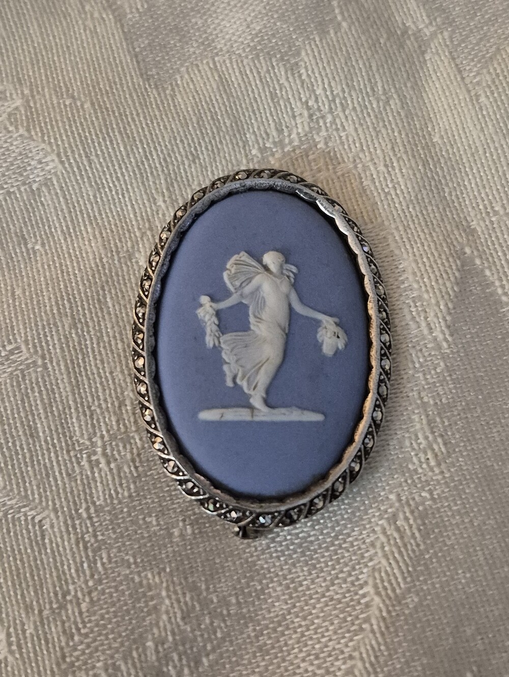 Vintage Wedgewood Blue Jasperware Cameo Brooch